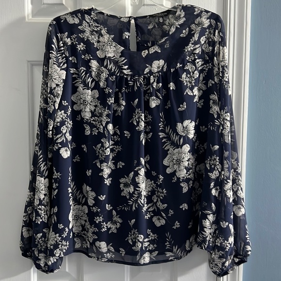 Lucky Brand Tops - Lucky Brand Navy Blue and White Floral Blouse - Size: Large